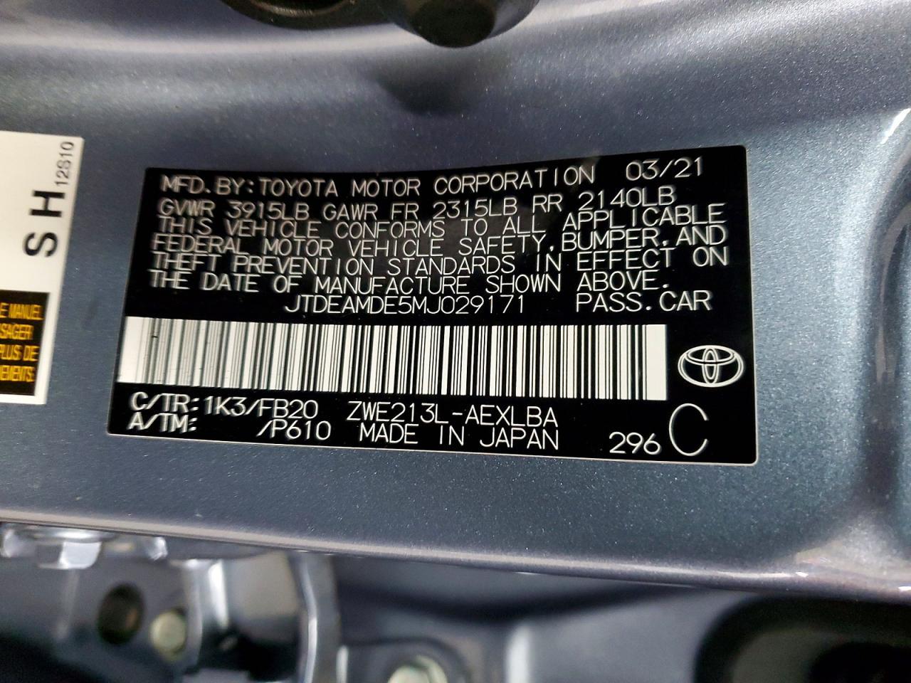 2021 TOYOTA COROLLA