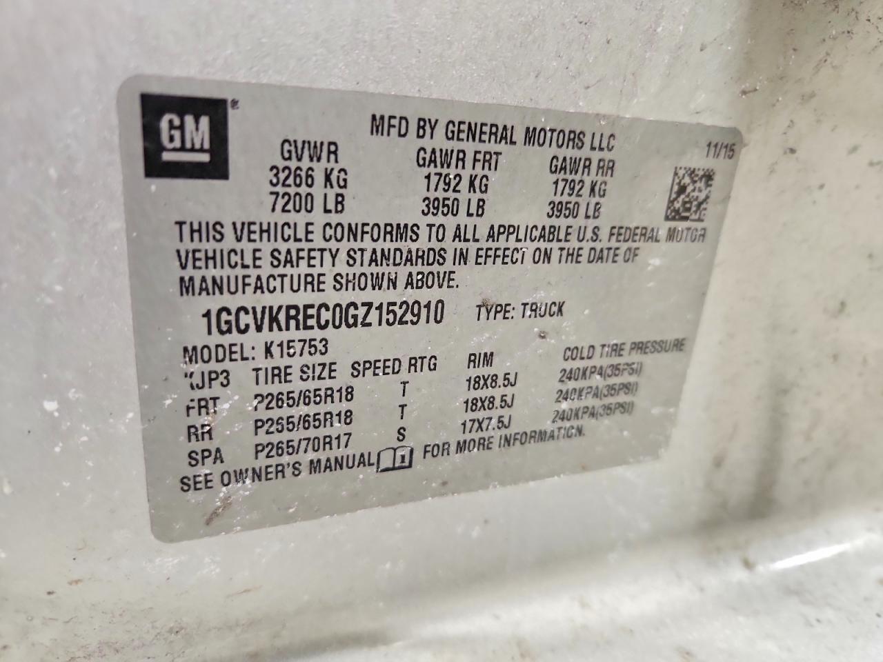 2016 CHEVROLET SILVERADO 1500