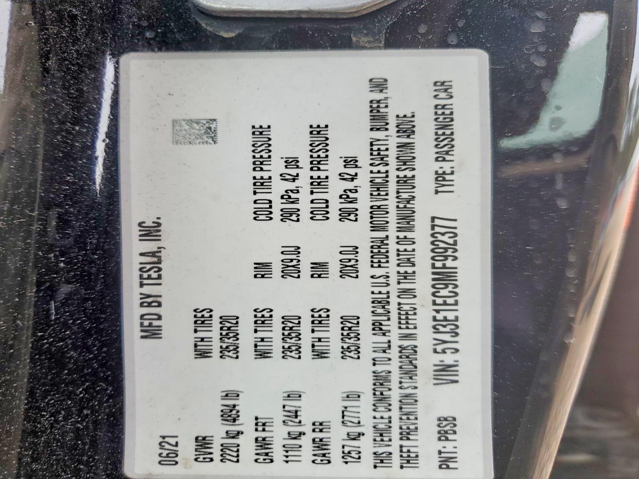 2021 TESLA MODEL 3