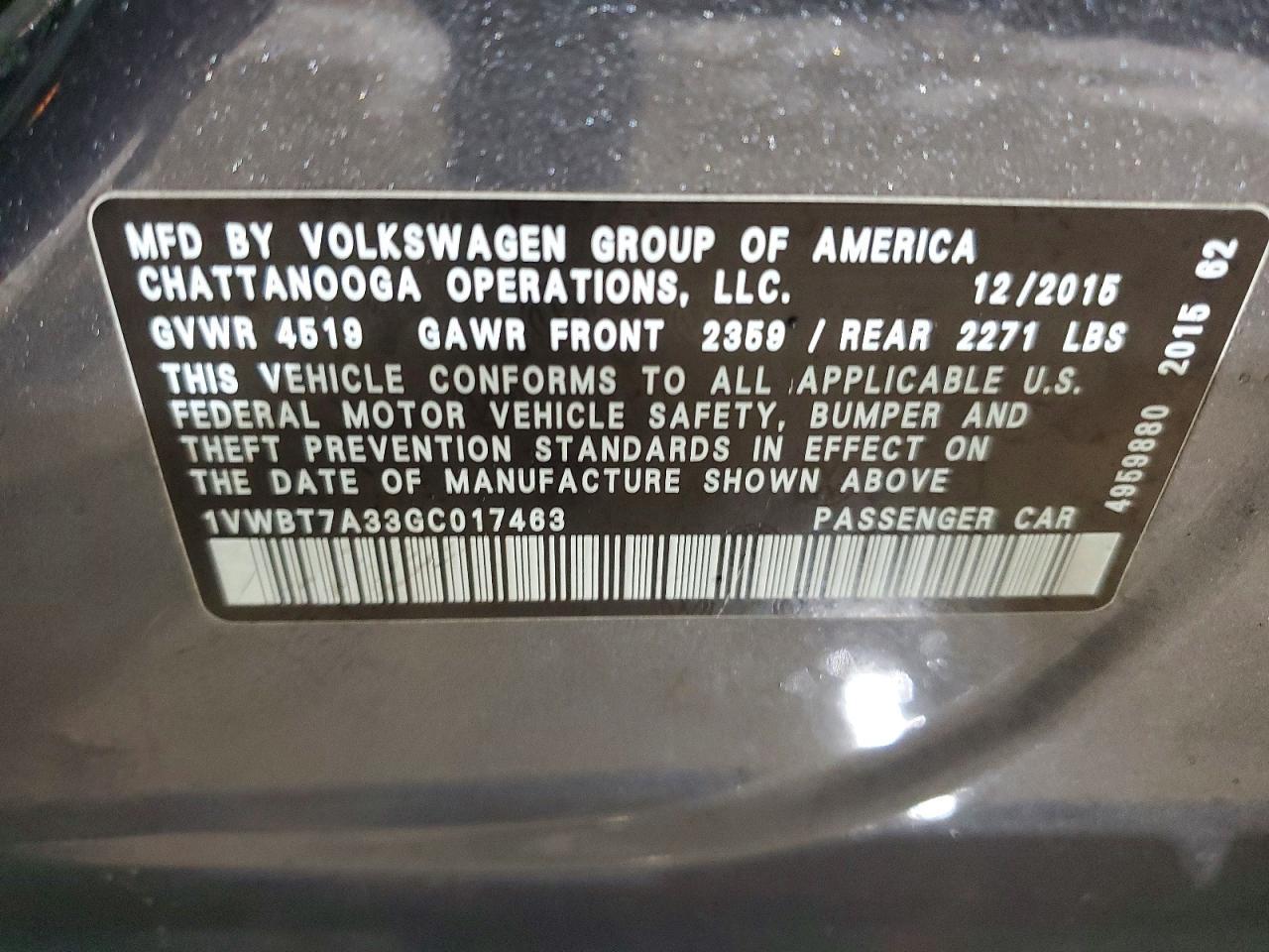 2016 VOLKSWAGEN Passat