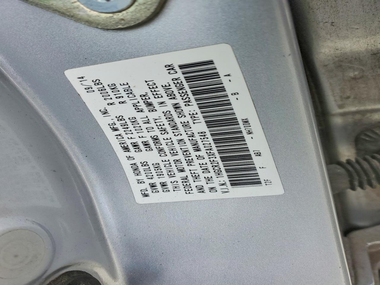 2015 HONDA ACCORD