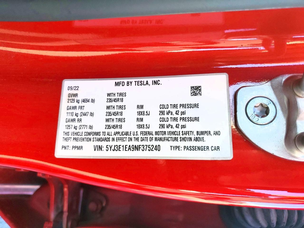 2022 TESLA MODEL 3