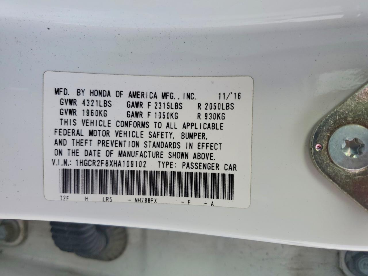 2017 HONDA ACCORD