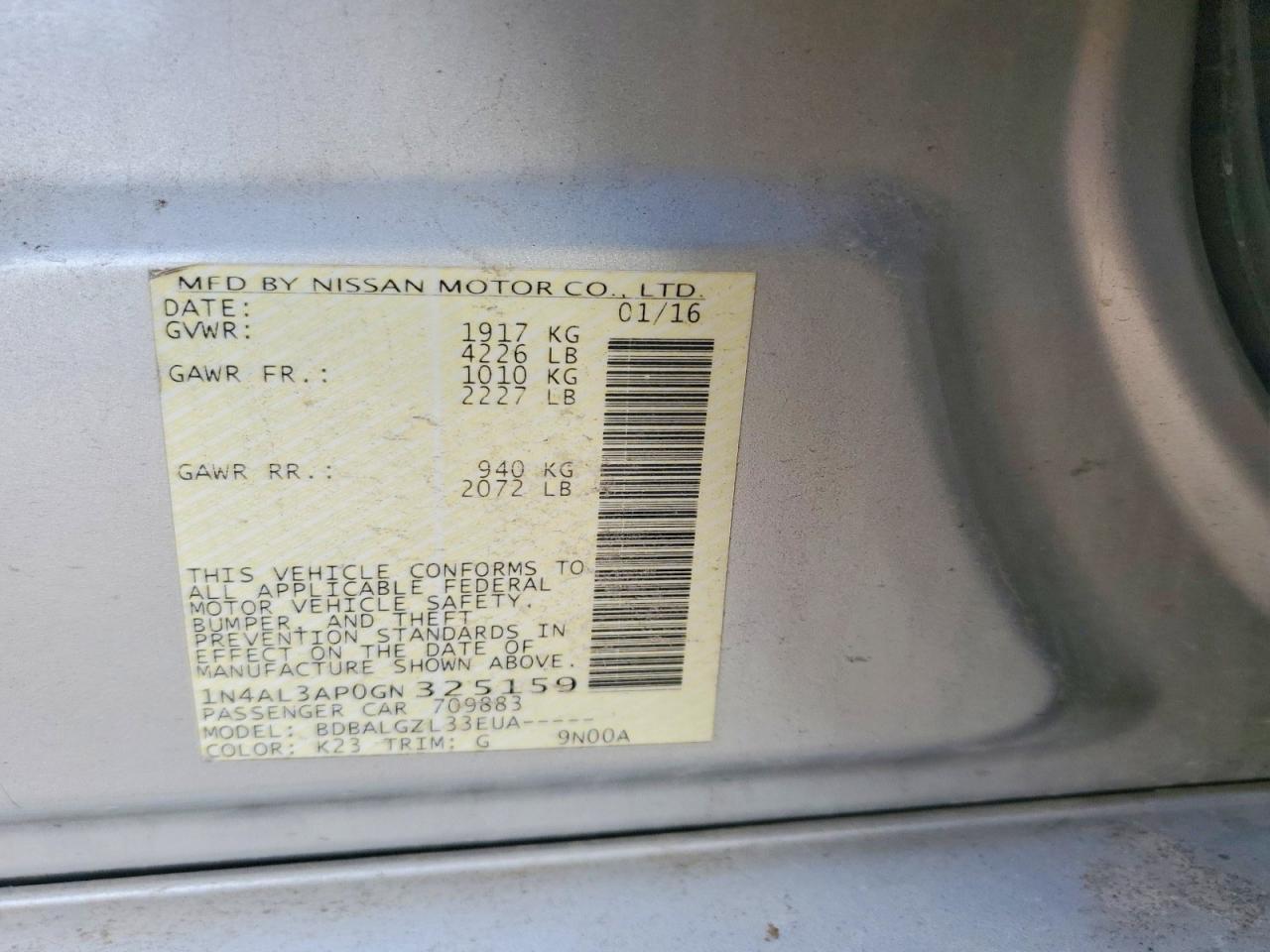 2016 NISSAN ALTIMA
