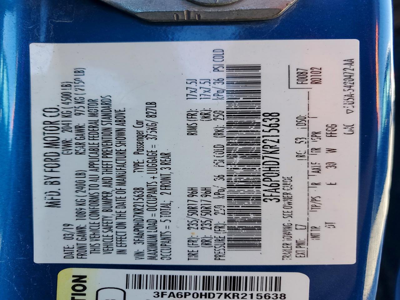 2019 FORD FUSION