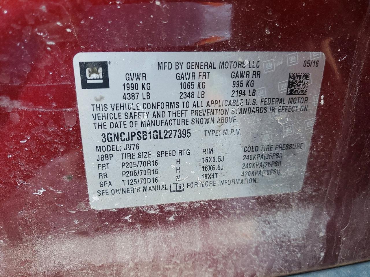 2016 CHEVROLET TRAX