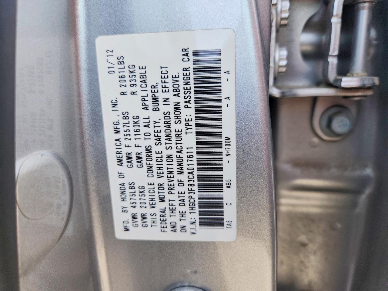 2012 HONDA ACCORD