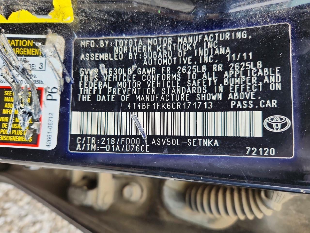 2012 TOYOTA CAMRY