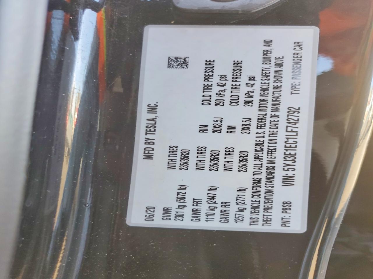2020 TESLA MODEL 3