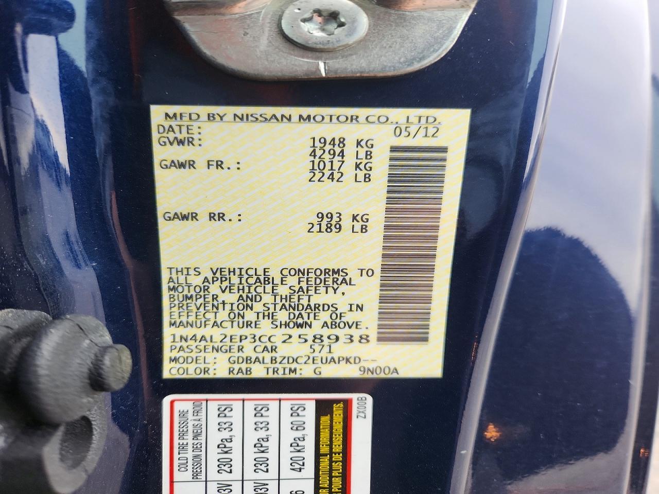 2012 NISSAN ALTIMA