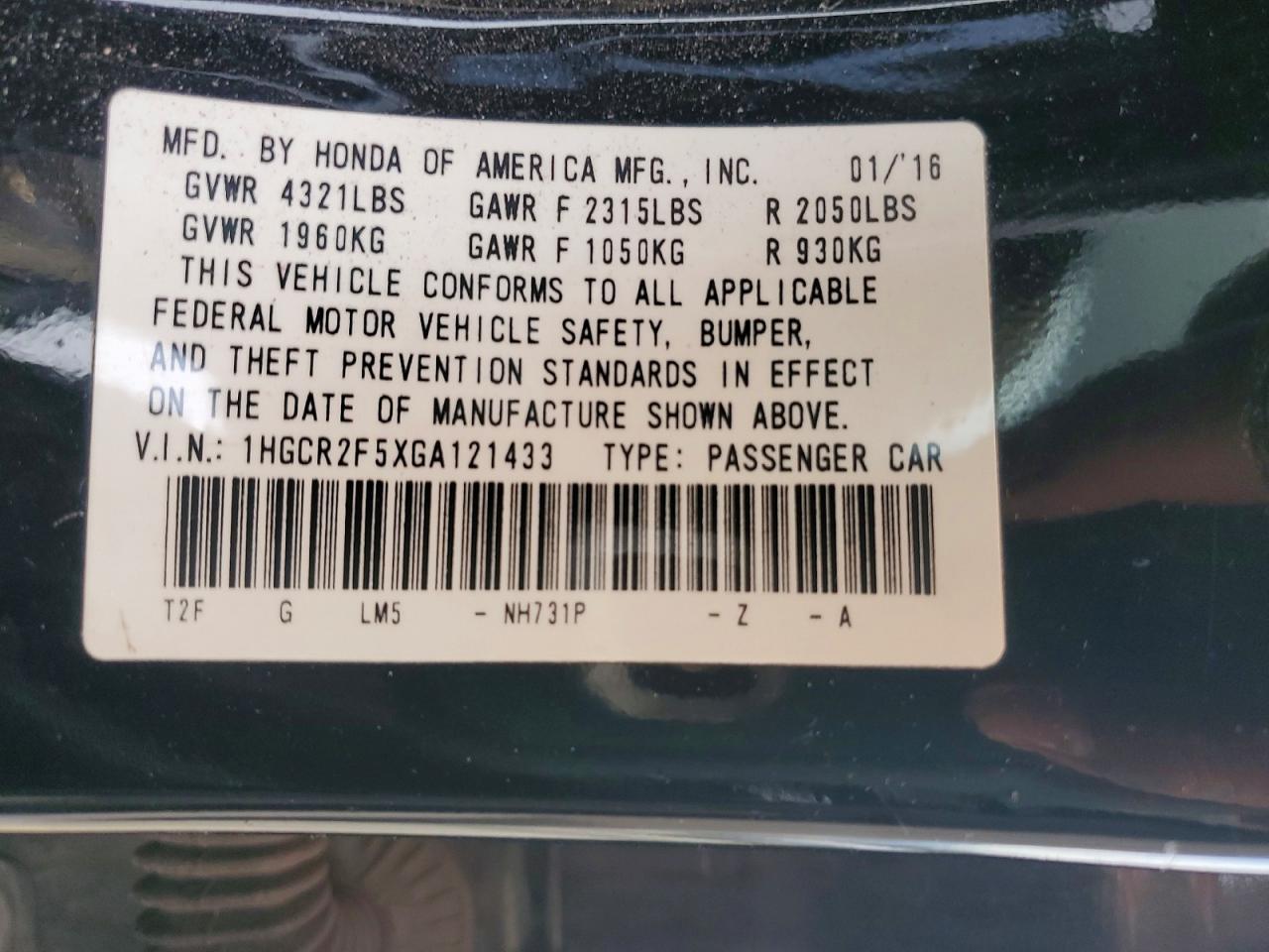 2016 HONDA ACCORD