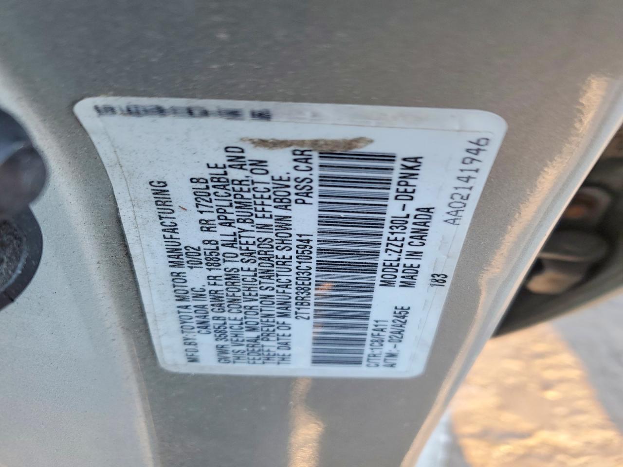 2003 TOYOTA COROLLA