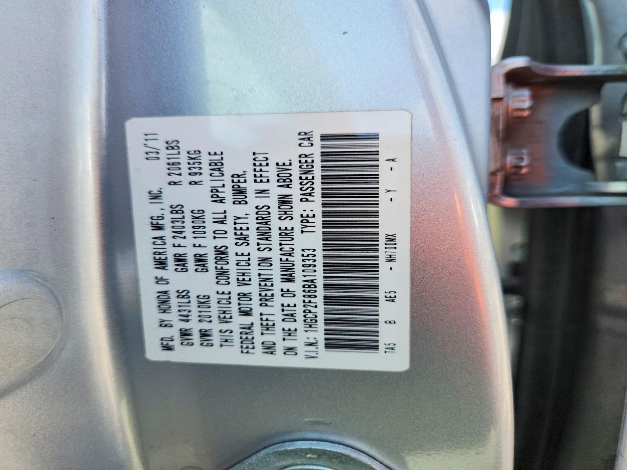 2011 HONDA ACCORD