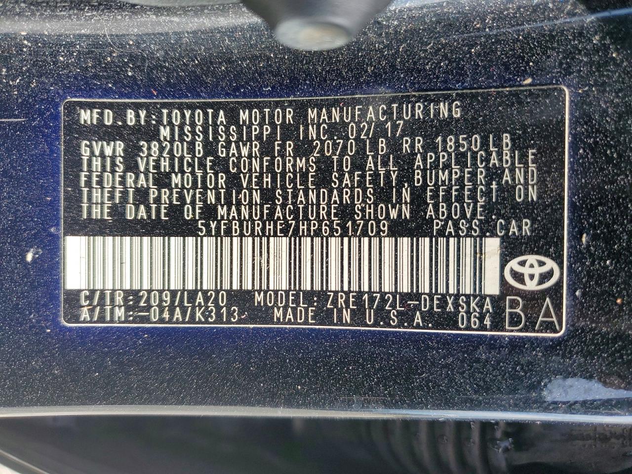 2017 TOYOTA COROLLA