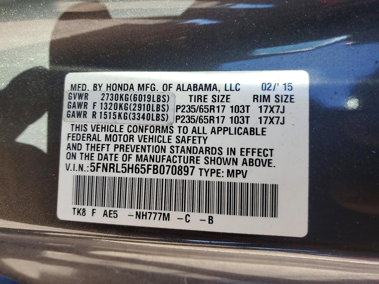 2015 HONDA ODYSSEY