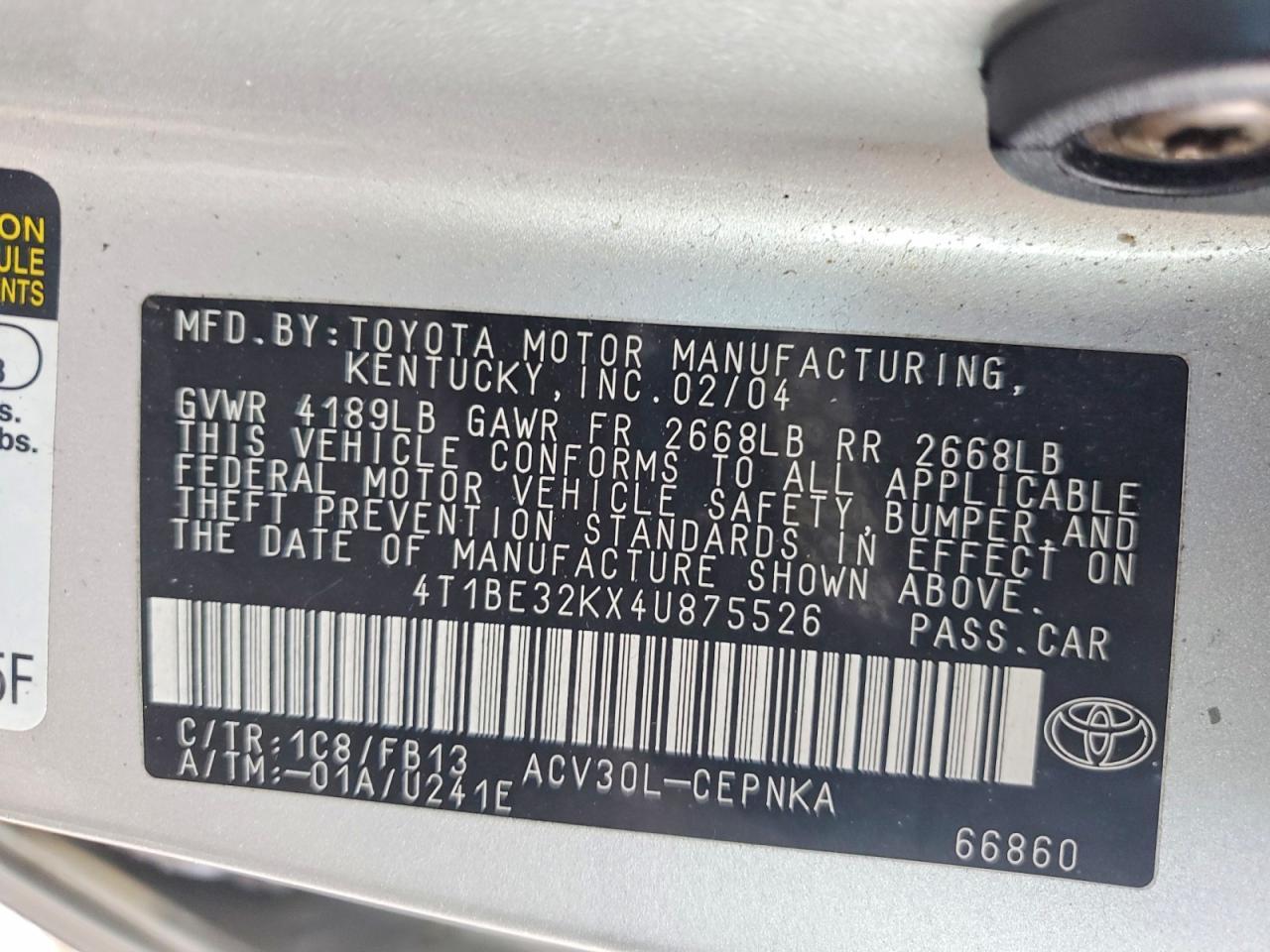 2004 TOYOTA CAMRY
