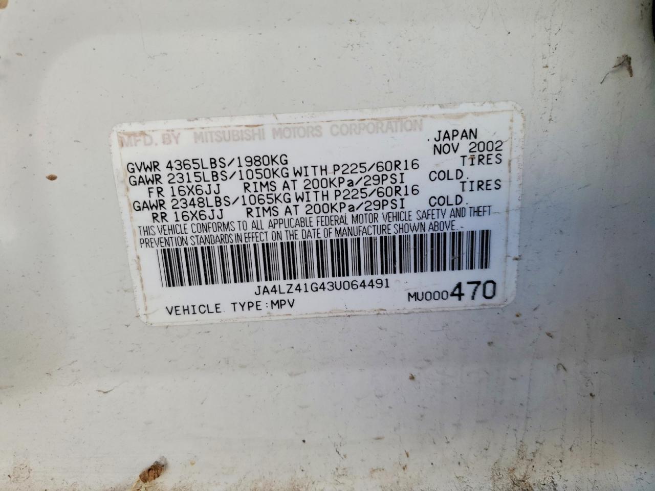 2003 MITSUBISHI outlander