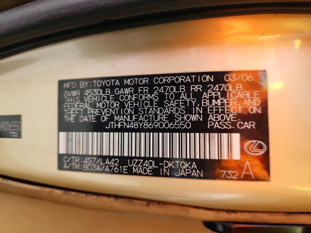 2006 LEXUS SC 430