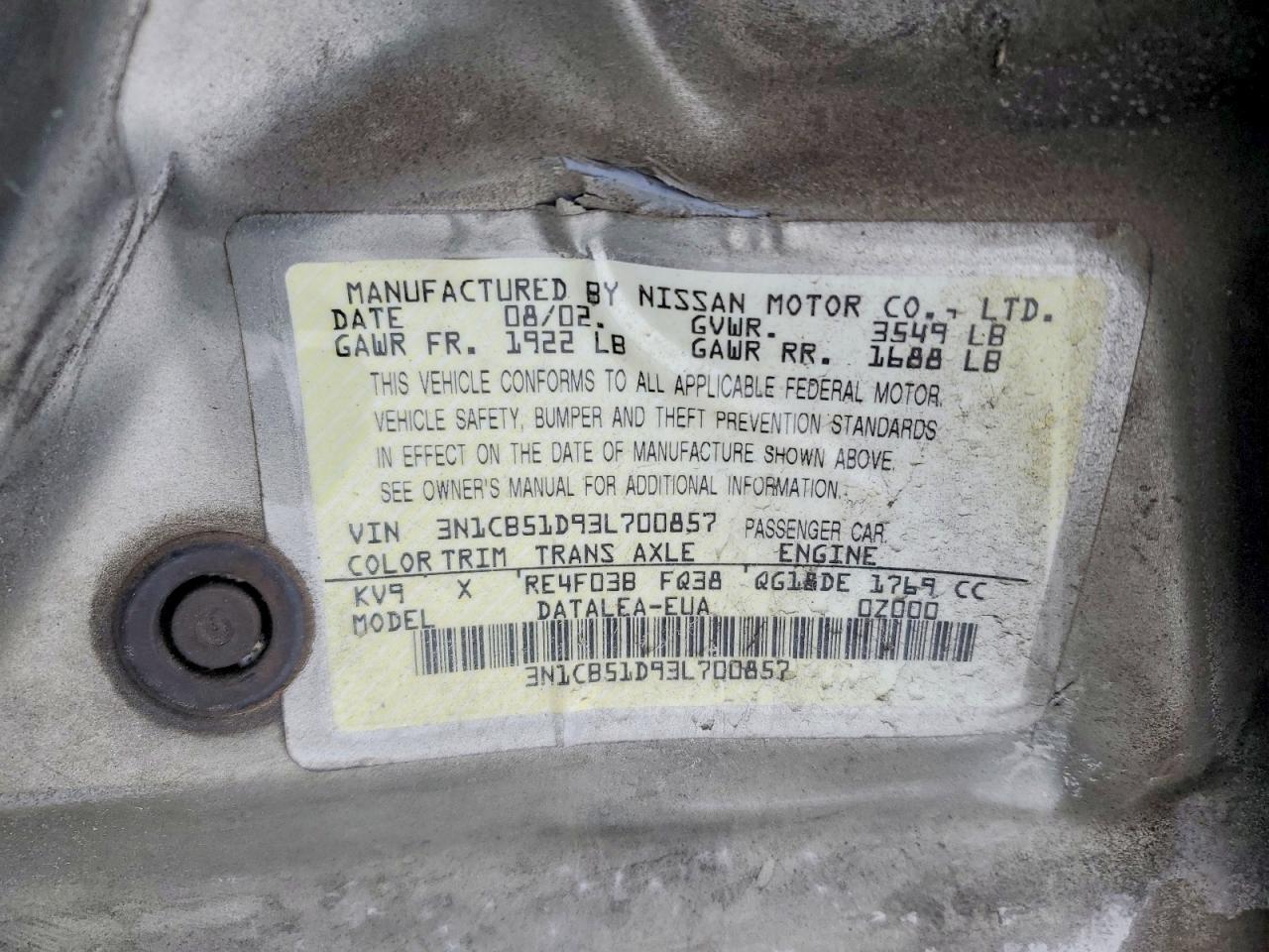 2003 NISSAN SENTRA
