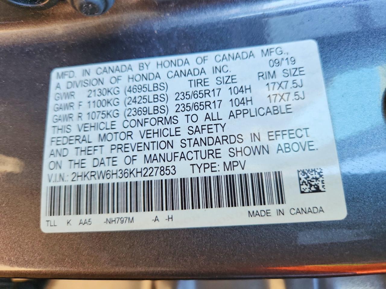 2019 HONDA CR-V