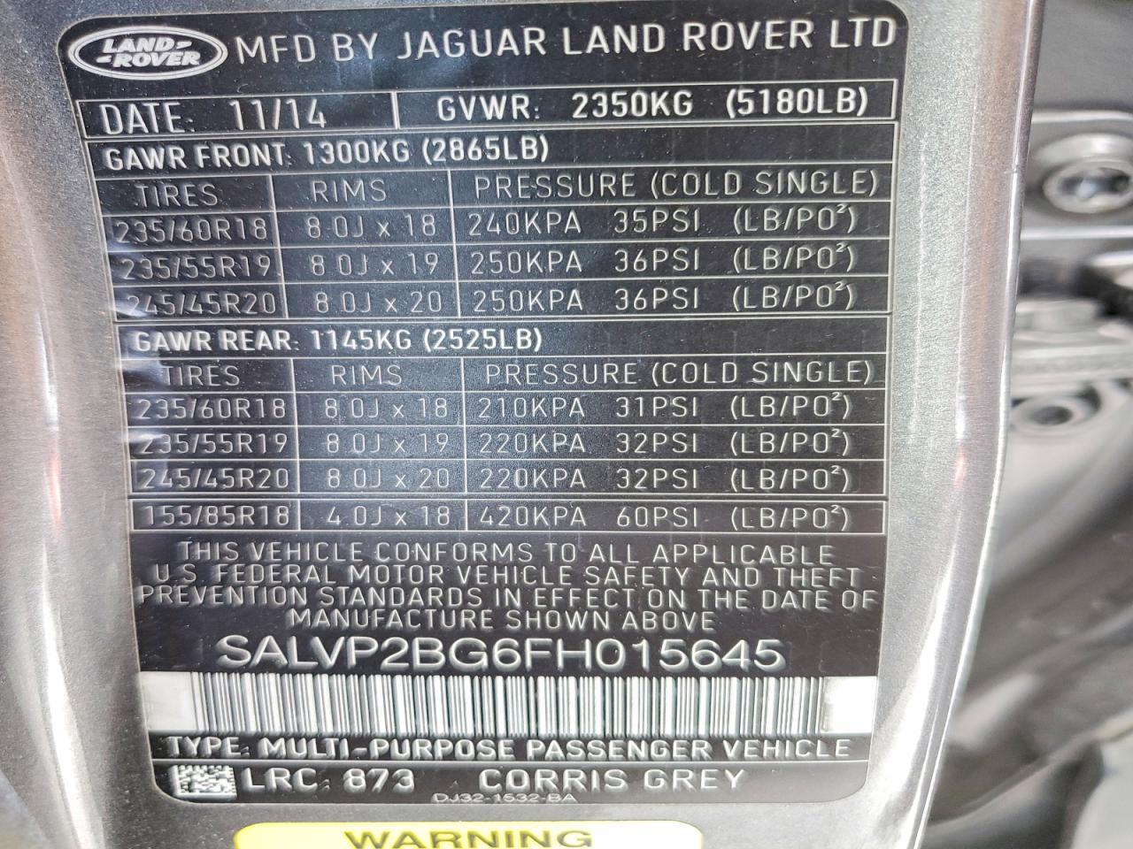 2015 LAND ROVER RANGE ROVER EVOQUE