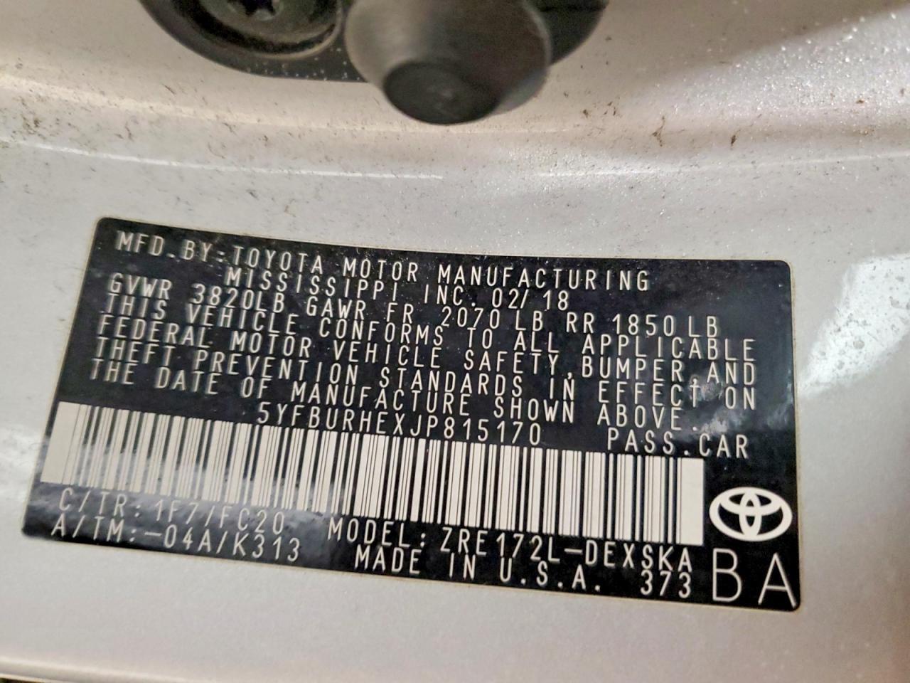 2018 TOYOTA COROLLA