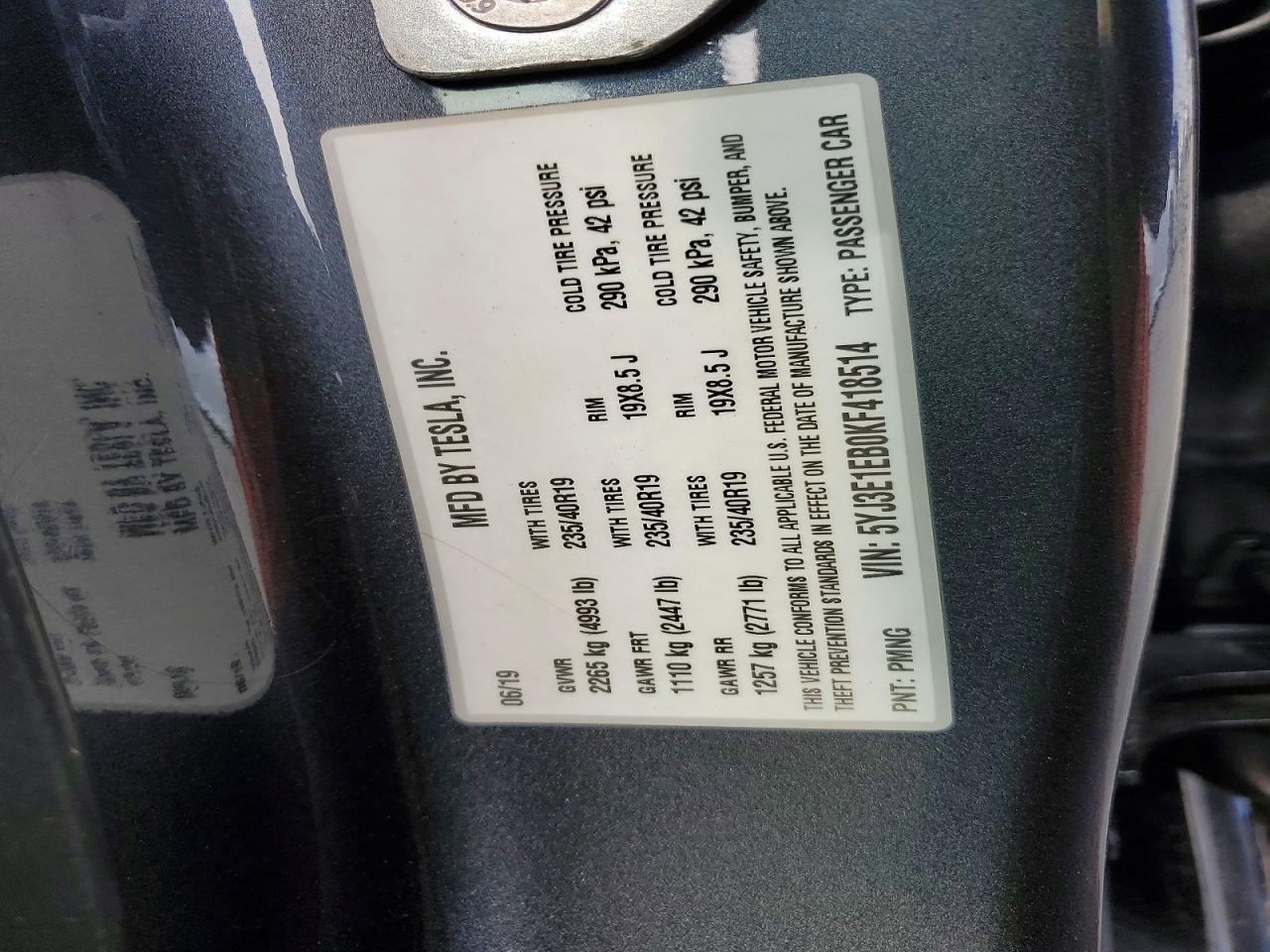 2019 TESLA MODEL 3