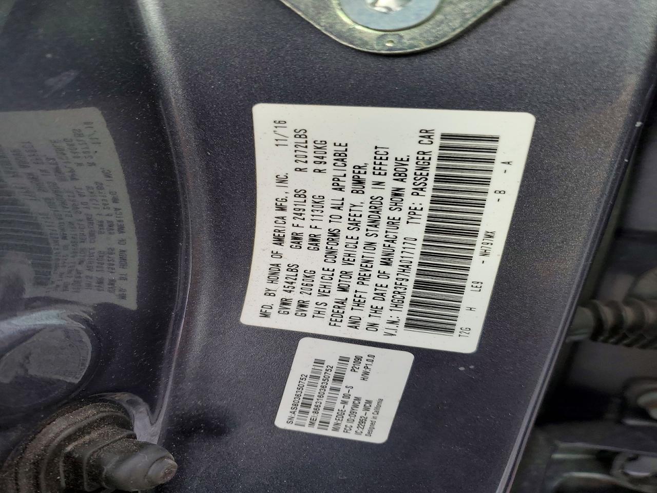 2017 HONDA ACCORD