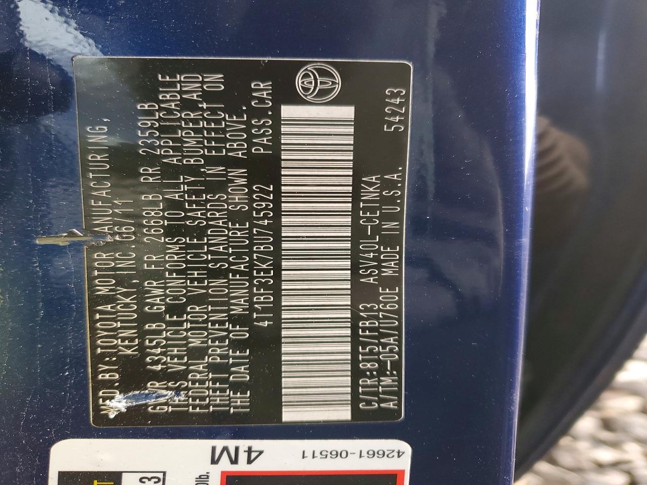 2011 TOYOTA CAMRY