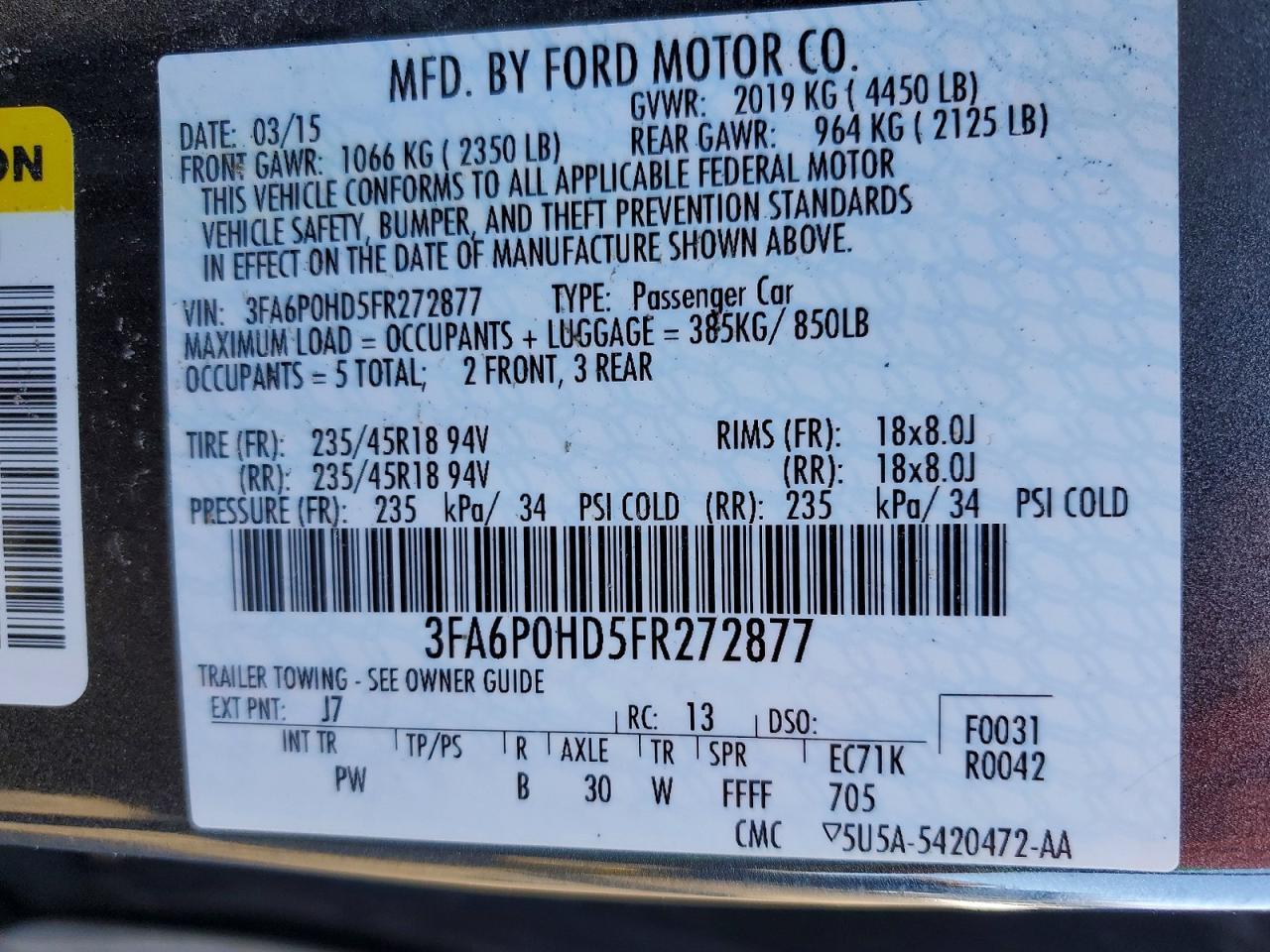 2015 FORD FUSION