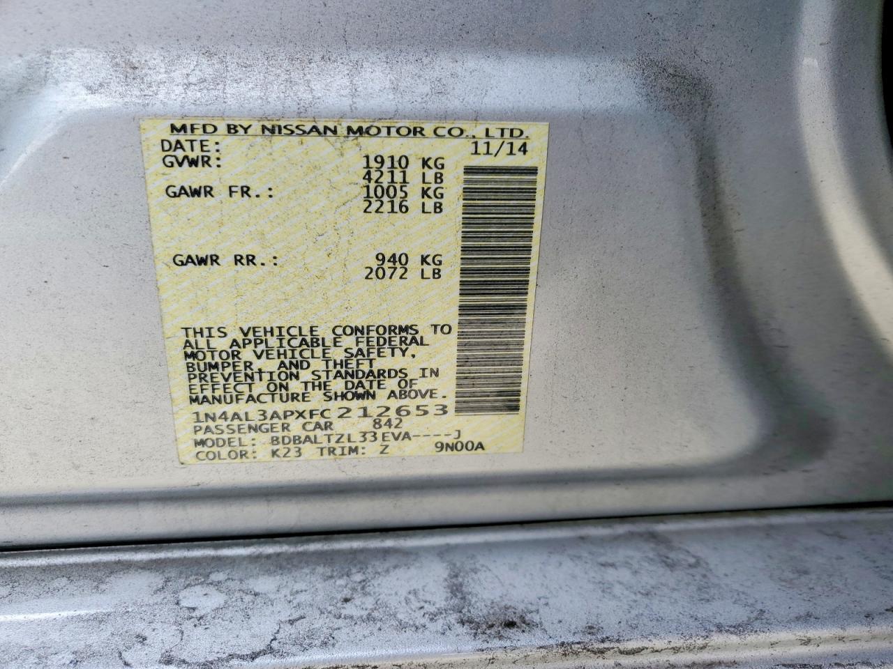 2015 NISSAN ALTIMA