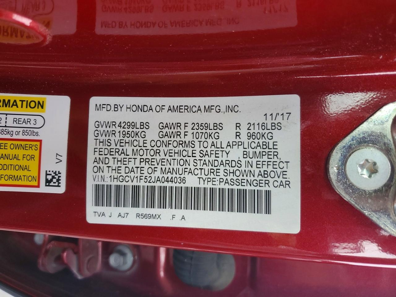 2018 HONDA ACCORD