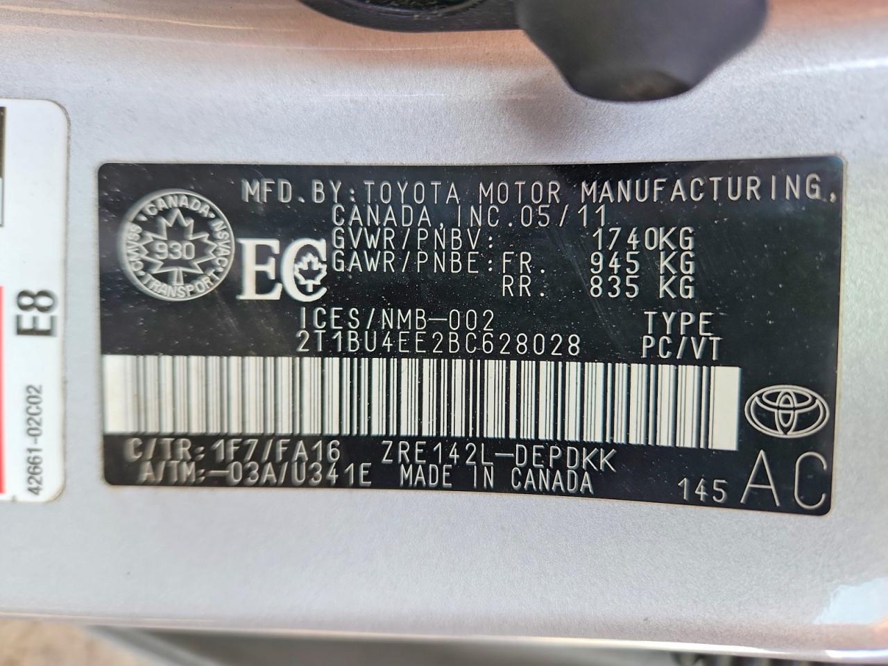 2011 TOYOTA COROLLA