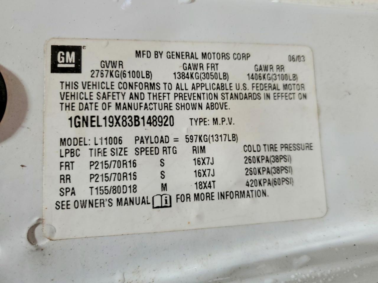 2003 CHEVROLET Astro