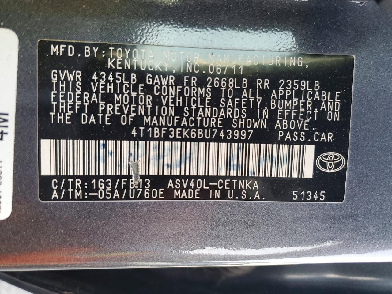 2011 TOYOTA CAMRY
