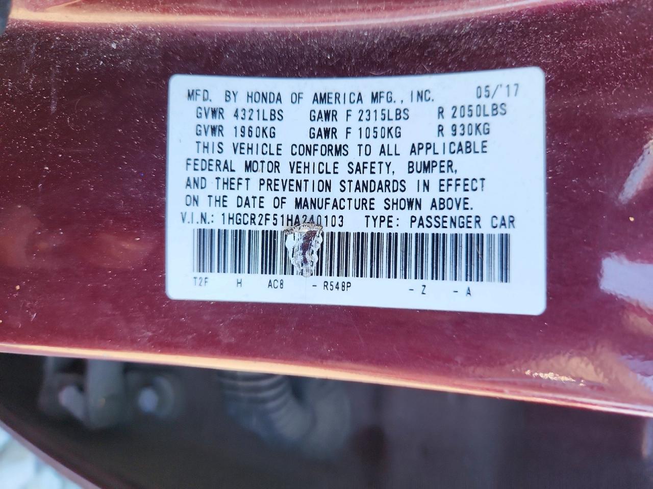 2017 HONDA ACCORD