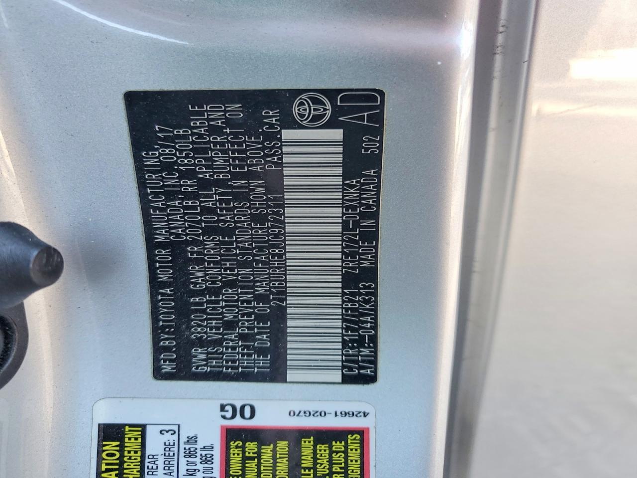 2018 TOYOTA COROLLA
