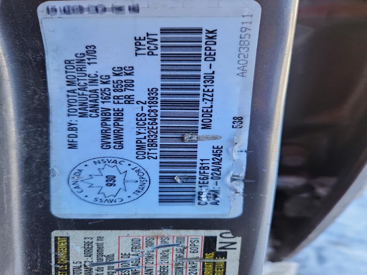 2004 TOYOTA COROLLA
