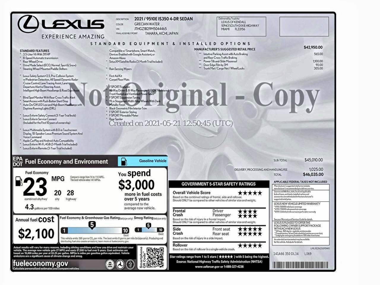 2021 LEXUS IS 350