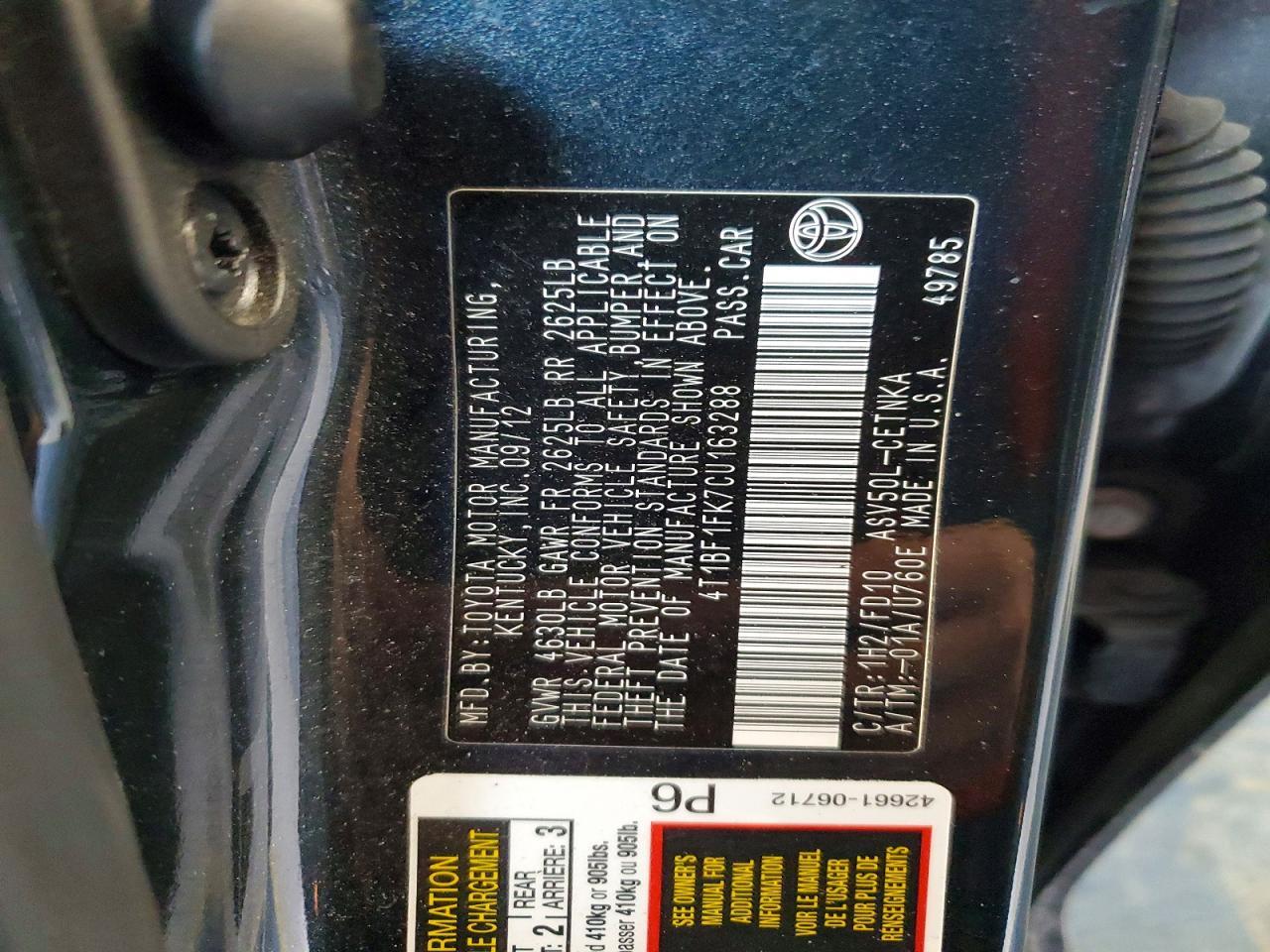 2012 TOYOTA CAMRY
