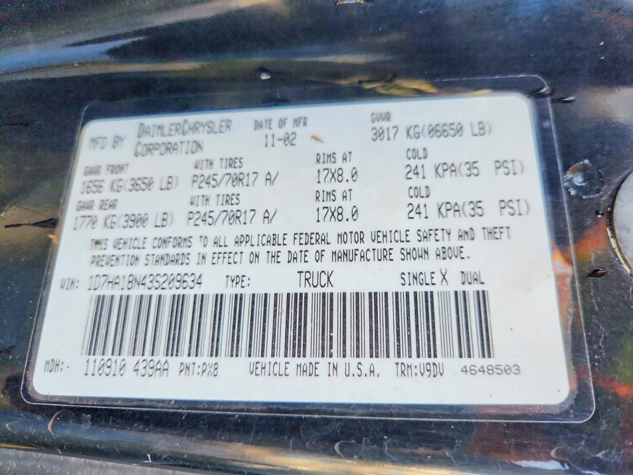 2003 DODGE RAM 1500