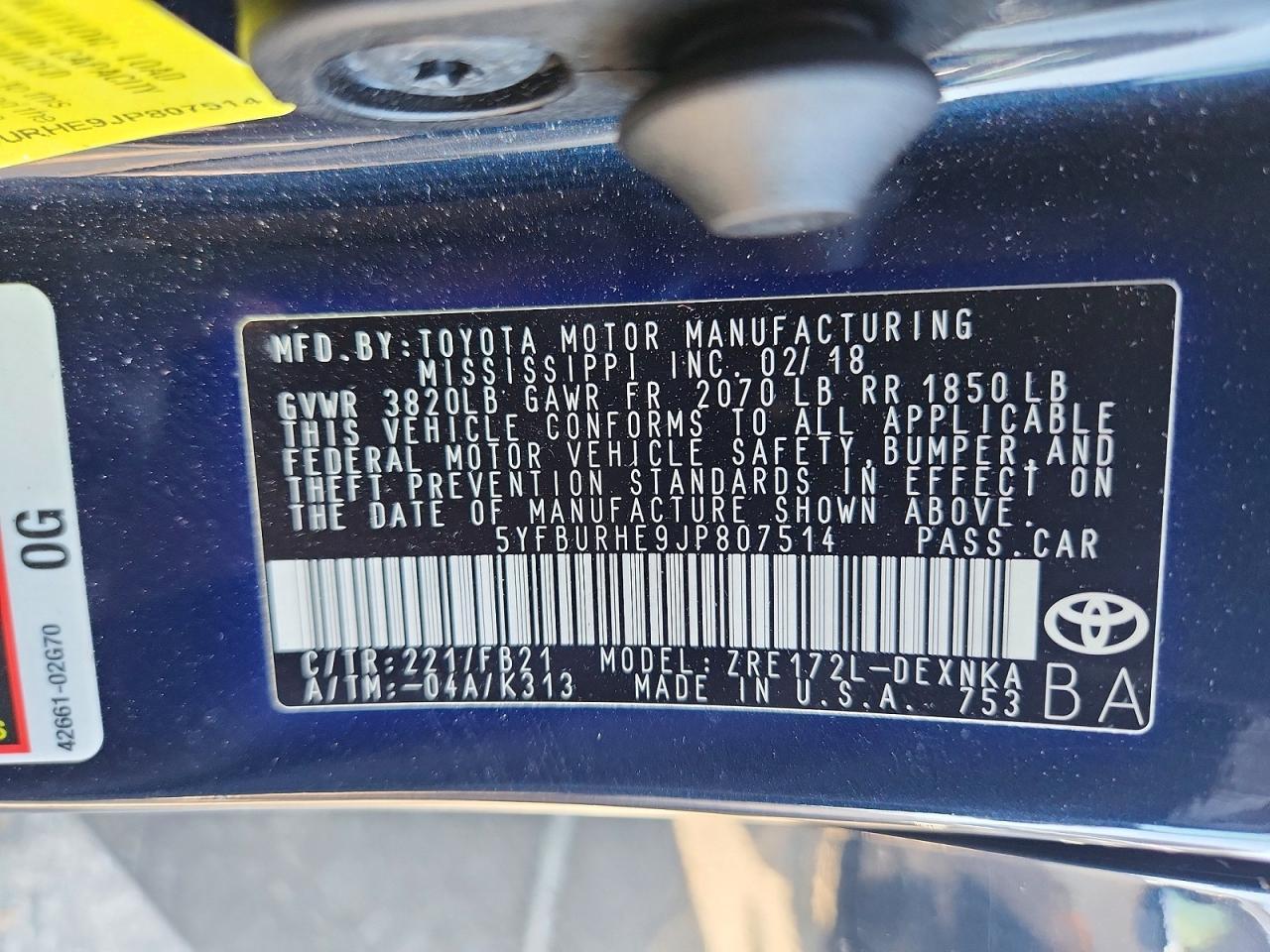 2018 TOYOTA COROLLA