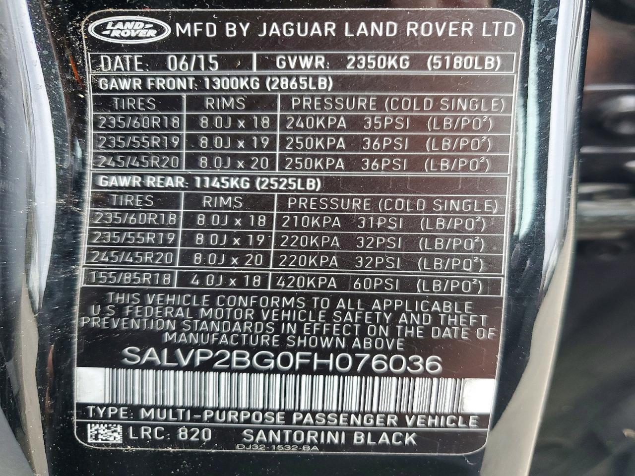 2015 LAND ROVER RANGE ROVER EVOQUE