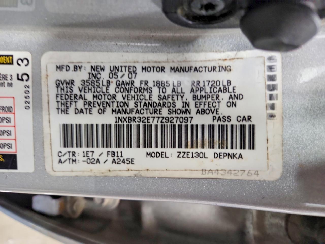 2007 TOYOTA COROLLA