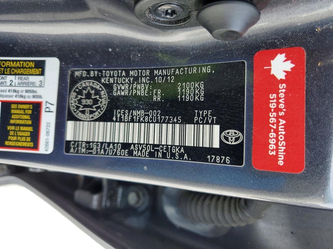 2012 TOYOTA CAMRY
