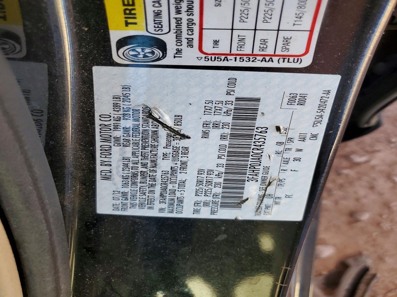 2012 FORD FUSION