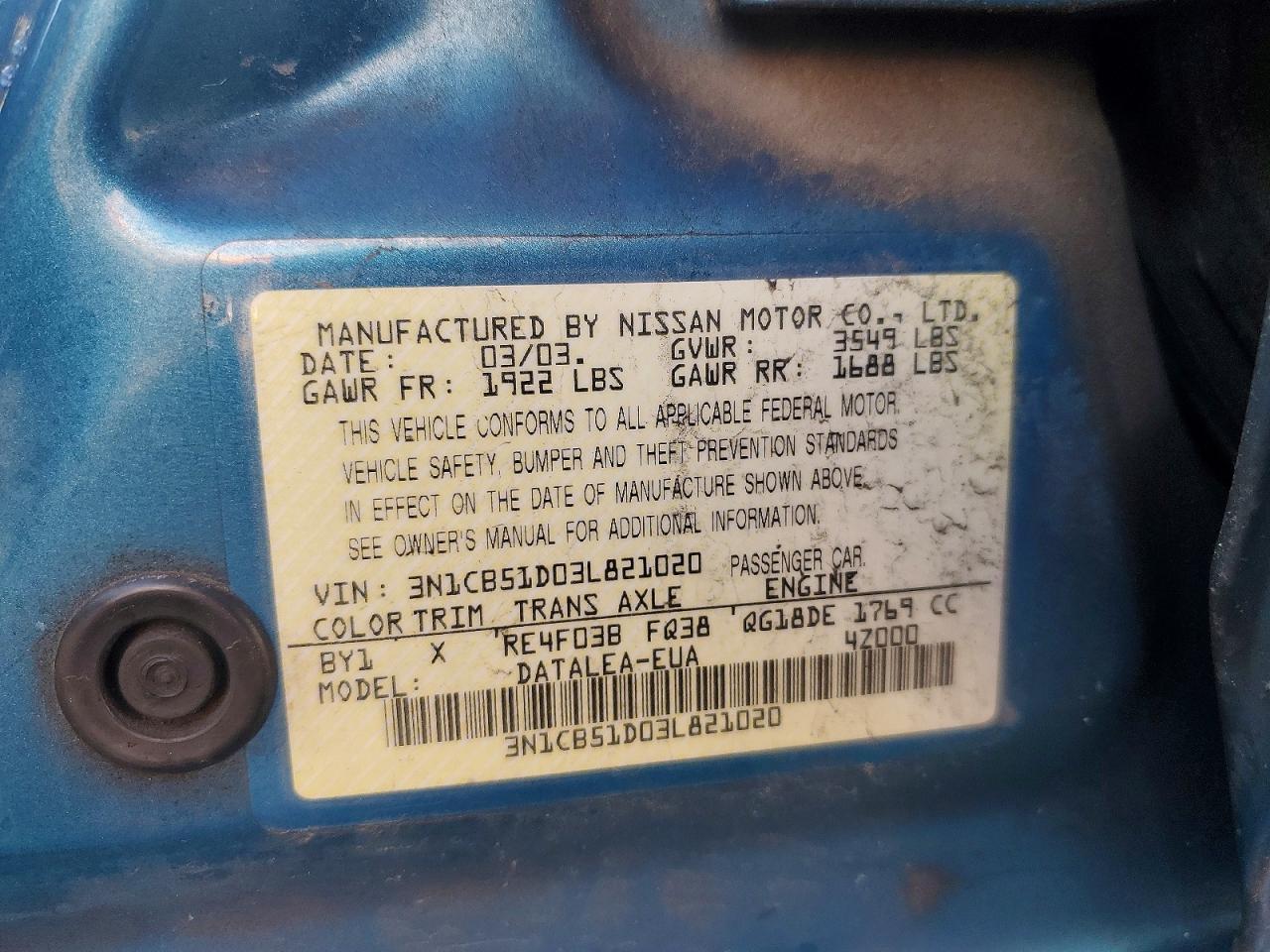 2003 NISSAN SENTRA