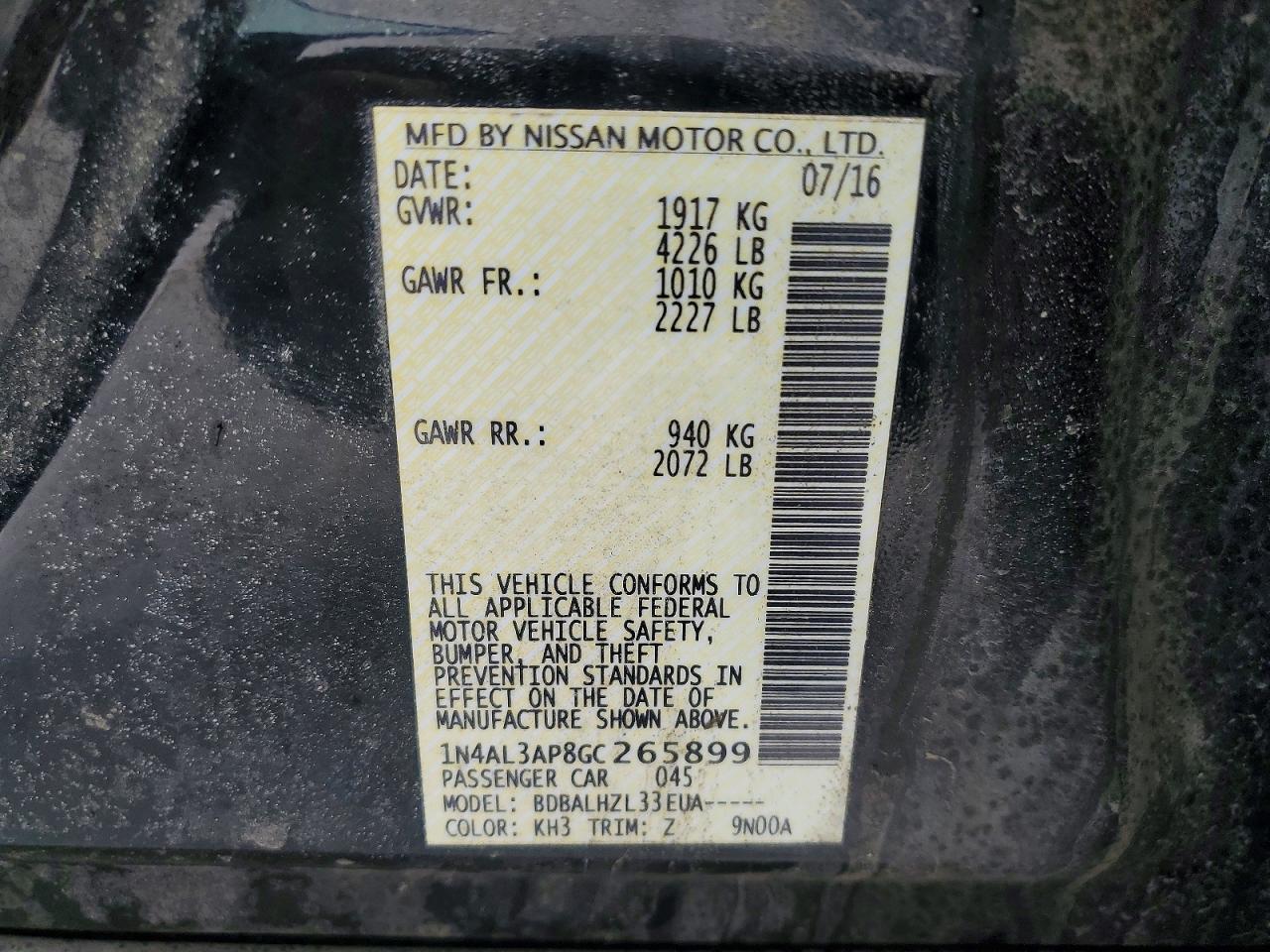 2016 NISSAN ALTIMA