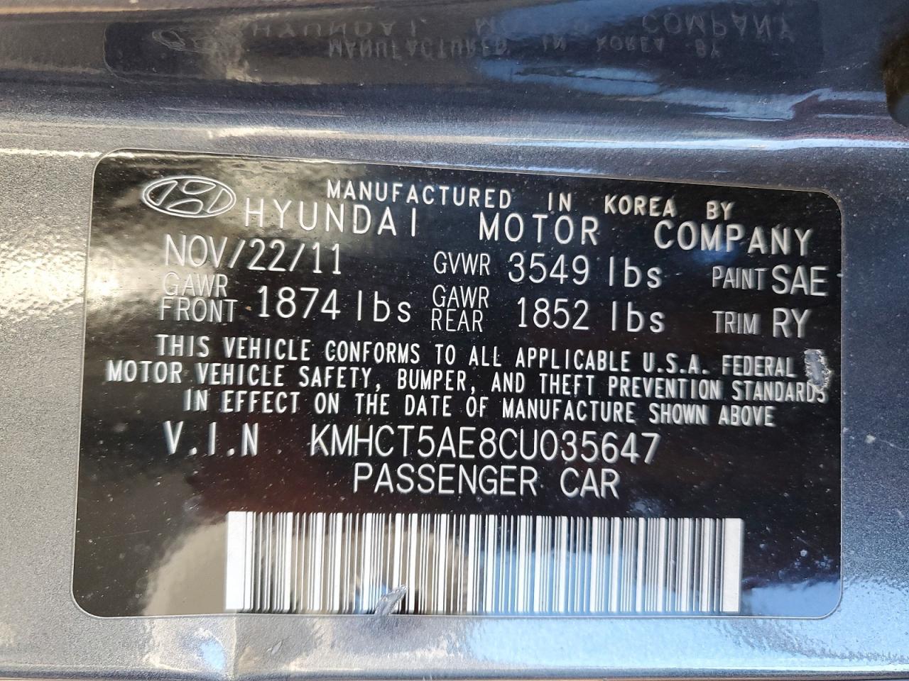 2012 HYUNDAI ACCENT