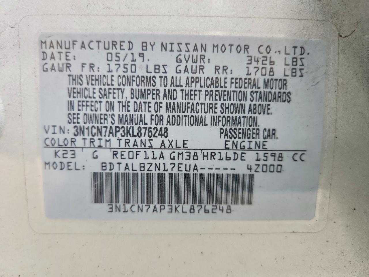2019 NISSAN VERSA